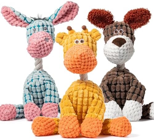 3 Pack Dog Toys Squeaky, Durable Stuffed Plush Puppy Chew Toy