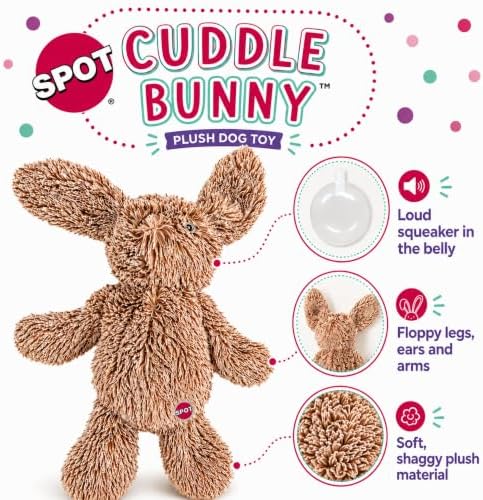 SPOT Cuddle Bunnies Dog Toy - Soft, Plush Fabric Dog Toy with Squeaker, Perfect for Cuddling, Great for Dogs and Puppies of All Ages, Medium to Large Breeds - 13" Rabbit, Assorted Colors