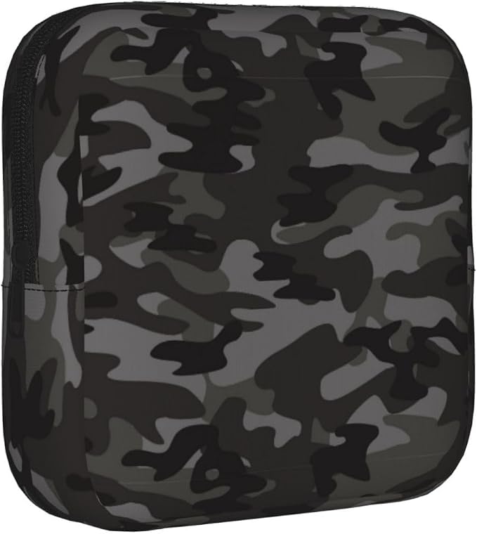 Camo Black And Grey Camouflage Military Period Bag For Women,Portable Sanitary Napkin Period Pad Pouch For Purse, Small Make Up Bags