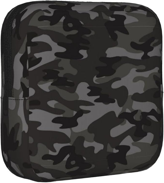 Camo Black And Grey Camouflage Military Period Bag For Women,Portable Sanitary Napkin Period Pad Pouch For Purse, Small Make Up Bags