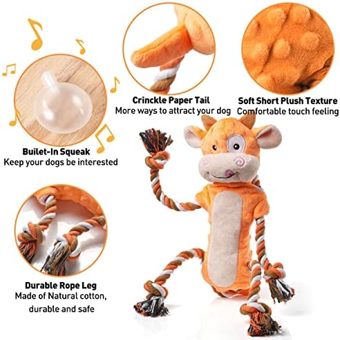 Sedioso Dog Toys, Tug of War Dog Toys for Large Breed, Cute Squeaky Interactive Dogs Toy with Crinkle Paper, Plush Puppy Chew Toy for Small, Middle, Big Dogs (Cow-SS)