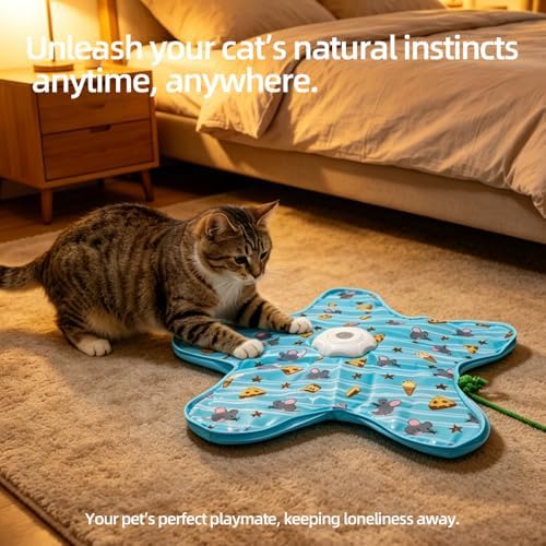 Interactive Cat Toy for Indoor Cats - Rechargeable Automatic Feather Wand with Motion Sensor, 3 Play Modes, Squeaky Mouse Sound, Hide & Seek Exercise Toy for Bored Kittens & Adult Cats (Mouse)