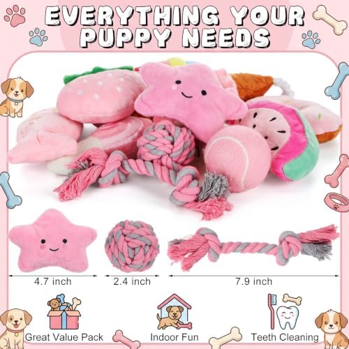 50 Pcs Plush Interactive Dog Toys 8 x 9 cm, Ocean Themed Set, Small Puppy Toys for Indoor Interactive Fetch, Multicolor (Pink)