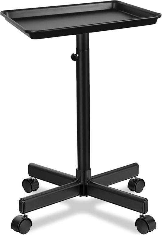 Salon Tray on Wheels,Height Adjustable Rolling Beauty Trolley Cart,Professional Salon Equipment for Barbershop/Spa/Home Use Black