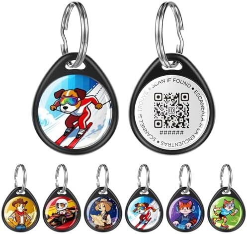 QR Code Dog Tag and Cat Tag, Scan to Reunite Faster, Waterproof and Durable, Lightweight and Quiet, Updatable Contact Info, with Ski Racer Pet Character Design