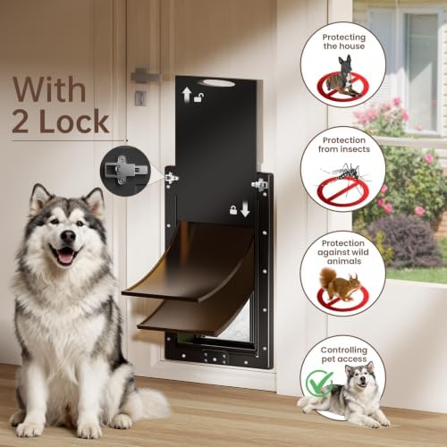 Plastic Dog Door, XLarge Doggy Door for Door | Pets Up to 220 LB, Eco-Friendly, Durable Plastic Frame, Never Rust, Double Magnetic Flaps, Easy Installation, Closing Panel