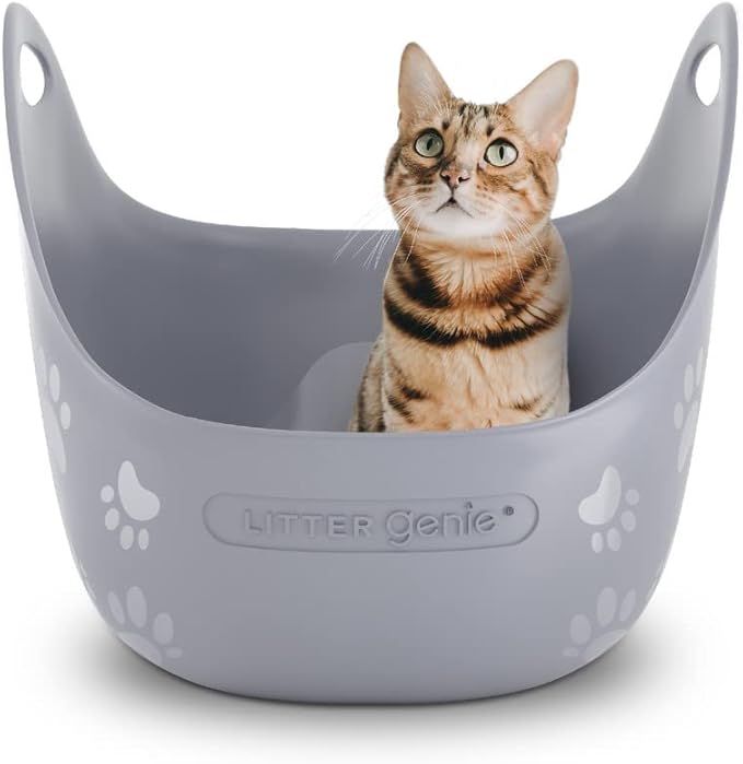 Litter Genie Cat Litter Box in Flexible Plastic with Handles, High Walls