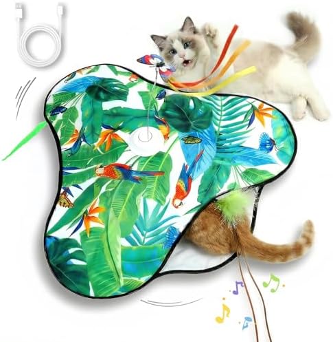 Cat Toys Interactive Rechargeable,Moving Concealed Feathers(Green)