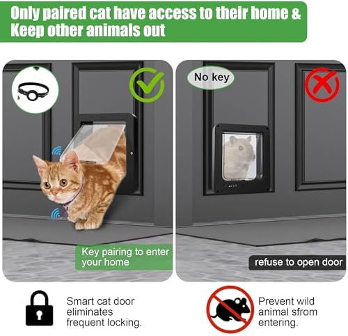 Microchip Cat Flap, Smart Cat Door, with 2 Sensor Collars and 1 Remote Control, Opening Size: 7.7 * 8.3 in, for Cat, Puppy(Black)