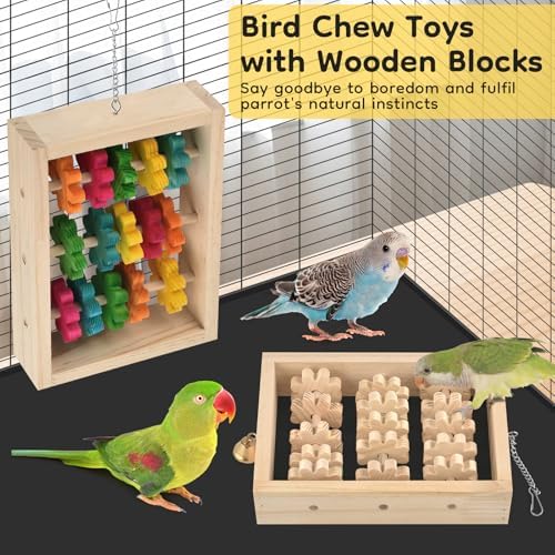 DBNESS 2Pcs Bird Toys for Parrots, Hanging Parrot Chew Toy, Natural Wooden Chewing Puzzle Training Blocks Intellectual Development for Parakeets Cokatiels Cockatoo African Grey Amazon Macaw