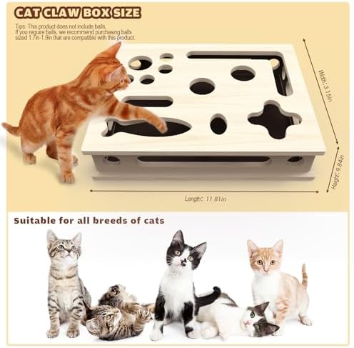 Cat Scratch Puzzle Enrichment Box, Large Solid Wood with Sandpaper Inside
