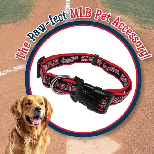 MLB Cleveland Guardians Licensed PET Collar, Small - Heavy-Duty, Strong, and Durable Dog Collar. Available in 30 Baseball Teams and 4 Sizes