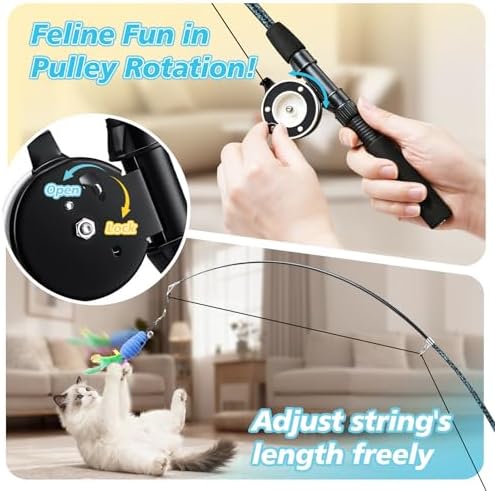 Pawaboo Cat Teaser Wand Toys, Cat Fishing Pole Toy with 3 PCS Feathers