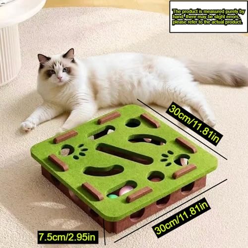 Interactive Cat Puzzle Feeder Toy – Felt Maze Box with 3 Jingle Balls – Mental Stimulation, Slow Feeding & Fun Exercise for Indoor Cats & Kittens (1,Square-Beige)
