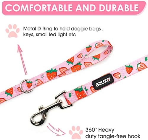 azuza Fruit Dog Collar and Leash Set, Collar Nylon and Matching Leash, Great Option for Small Medium Large Dogs, Pink, S (Neck: 11"-16")