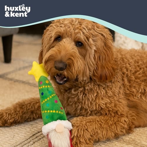Huxley & Kent Funny Dog Toy w/Squeaker – Holiday Power Plush Squeaky Dog Toys for Small, Medium & Large Dogs – Soft Stuffed Animal for Indoor Play & Fetch - Fetchies® Let's Get Lit Gnome, Small