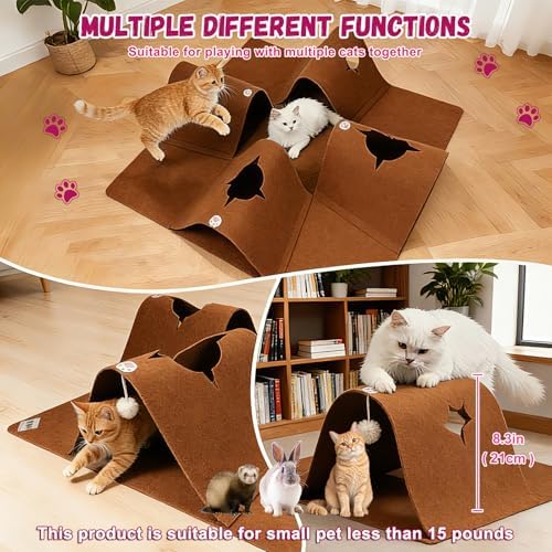 35.4" Cat Tunnels for Indoor Cats, Multi-Entrance Cat Toys, Brown