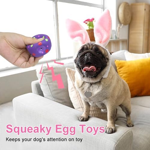 Dog Squeaky Toys, 6 Pcs Egg Shape Interactive Rubber Dog Toys, Durable Chew Fetch Play Toys for Puppies Small Medium Dogs