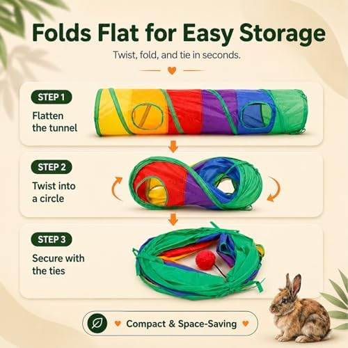 Rabbit Toys, Large Bunny Hideout Tunnel and Tube Rainbow Tunnel for Rabbit Guinea Pig Chinchilla Ferret Rat
