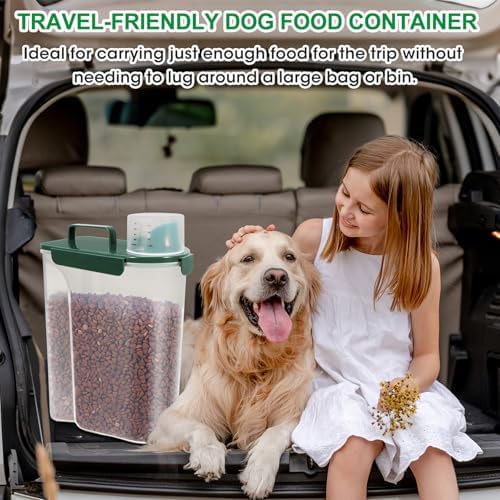 TBMax 10 Lbs Cat Dog Food Storage Container, 2026 Upgraded Large Pouring Container for Pet Food Storage, Bird Seed Dispenser, Portable Travel Kibble Holder -Dark Green