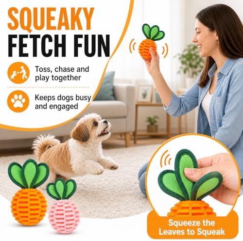 2 Pack Treat Dispensing Dog Ball Toys, Squeaky Puppy Chew Toys for Teething