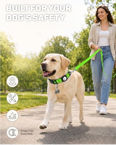 Padded Dog Collar with Waterproof Holder Compatible with Airtag