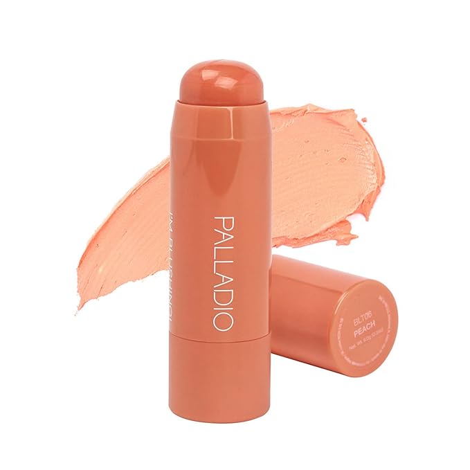 Palladio I'm Blushing 2-in-1 Cheek and Lip Tint, Buildable Lightweight Cream Blush, Sheer Multi Stick Hydrating formula, All day wear, Easy Application, Shimmery, Blends Perfectly onto Skin, Peach