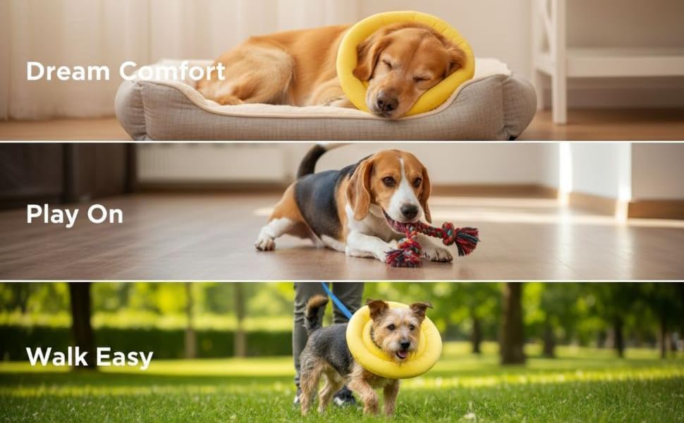 Soft Dog Cone M Size 11.8 in, Yellow Recovery Dog Donut Collar, Double Layer Cat Neck Cones, Polyester Pet Elizabethan E Collar, Lightweight Cone for Bite and Lick Control