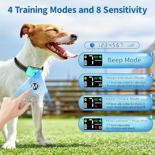 Bark Collar for Medium Dogs - Humane Vibration & Beep for Stop Barking | Smart Recognition Chip & 8 Adjustable Sensitivity Levels, Magnetic Charging & Waterproof No-Bark Training Collar for Dogs