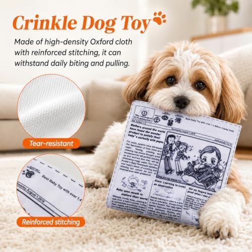 2026 New Crinkle Dog Newspaper Toy Indestructible Newspaper Toys for Dogs Durable Non Shredding Washable,No Stuffing Dog Chew Toy for Puppy Puppies Small and Medium Dogs-2PCS