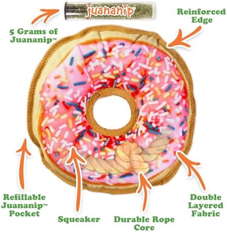Doggijuana Pink Donut & Juananip Bundle | Squeaky Refillable Plush Toy