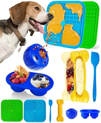 6 Value Pack Enrichment Toys for Dogs Lick Mat, Frozen Bone Power Chew & Frozen Dog Puzzle Toy, Treat Dispensing Slow Feeder Dog Enrichment Toys to Keep Them Busy for Stimulating & Cognitive Toys
