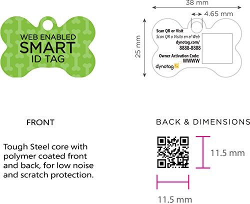 Dynotag® Web Enabled Super Pet ID Smart Tag with DynoIQ™ & Lifetime Recovery Service. Play Series: Bone (Green Classic)