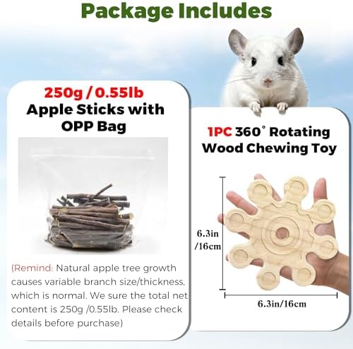 Rotating Chinchilla Chew Toys and 250g(0.55lb) Organic Apple Sticks