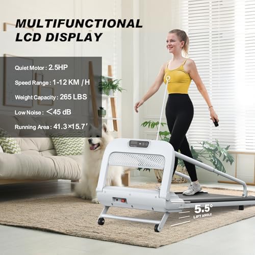 Dog Treadmill for Small/Medium Pets - Quiet Smart Pacer Treadmill, Indoor Fitness Machine with LED Display, 220LBS Capacity, Foldable Design & 0.5-6.5mph Speed