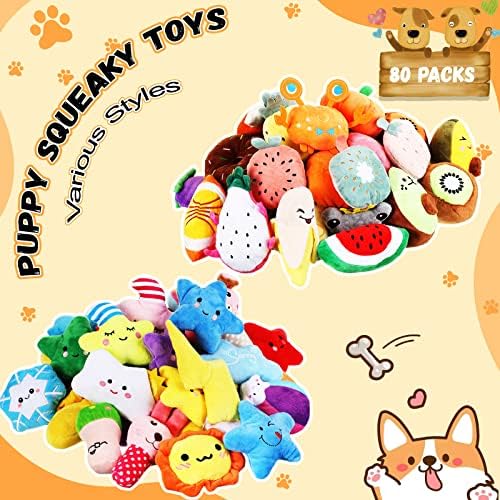 Hungdao 80 Pcs Dog Toys Bulk for Small Dog, Plush Squeaky Chew Toys