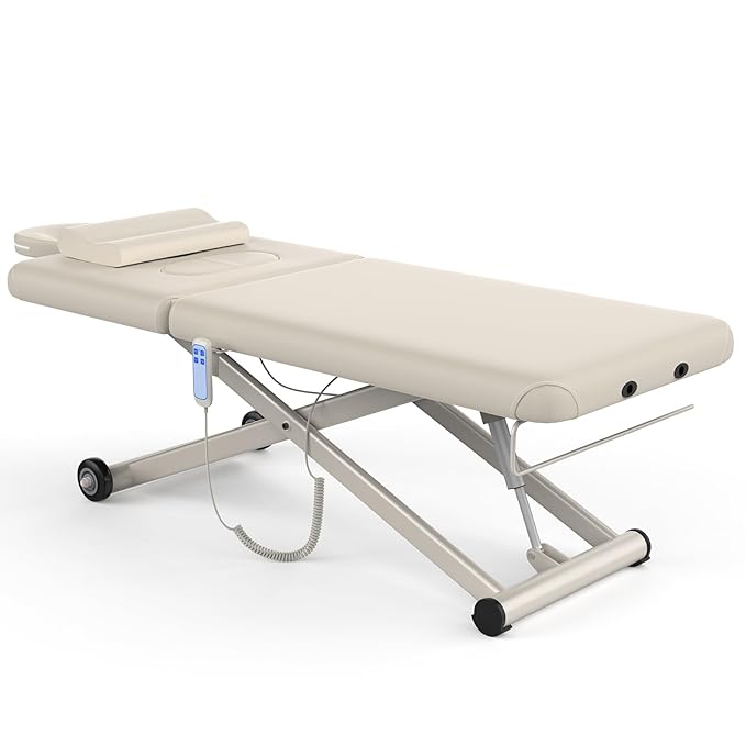 Heavy Duty Electric Massage Table, Electric Lift and Electric Backrest 2 Motor Adjustable for Treatment / Medical Spa / Facial Bed / Beauty Bed / Massage Bed and More - 32 Wide x 75 Long, Beige Gray