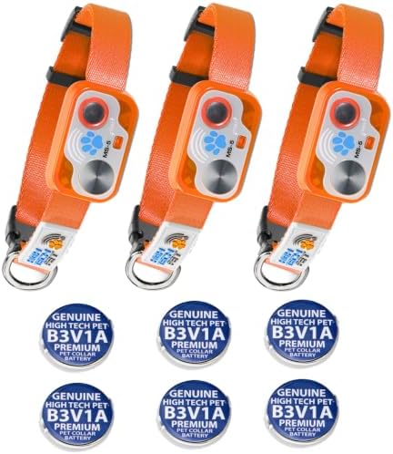 MS-5 Automatic Pet Door Collar 3-Pack, Genuine High Tech Pet Brand Dog Collar for Power Pet Doors, Water Proof, 6 Batteries Included (Orange)