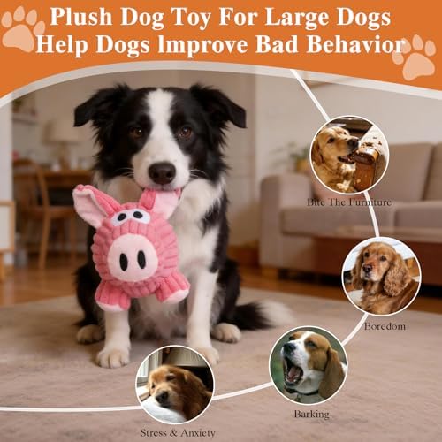 Pink Pig Squeaky Dog Toy, Plush Chew Resistant
