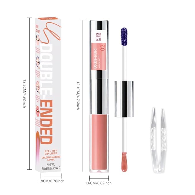 2-in-1 Nude Pink Lip Stain Peel Off & Hydrating Plumping Lip Oil with Tweezer, of Women Long Lasting Waterproof Peel Off Lip liner Tattoo, Highly Pigmented for All Skin Types 02#