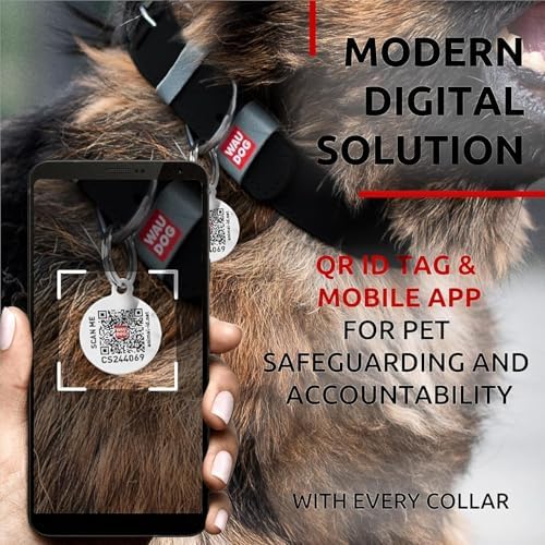WAUDOG Genuine Leather Dog Collar Adjustable Large Medium Small QR Code Tag