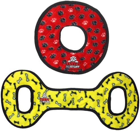 TUFFY® 2 Pack No Stuff Ring and Tug-O-War Ultra Durable Plush Dog Toys