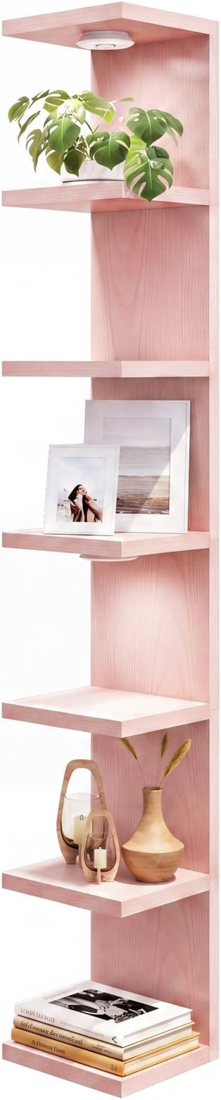 Fixwal 7 Tier Wall Shelf with LED Lights Lack Shelf for Room Deocr (Pink) | 76.8in Tall, Holds 44Lbs Total, Flexible Section Installation, Fits Any Room Decor