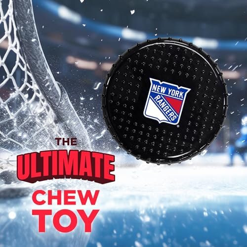 Pets First NHL NY Rangers Hard-Nylon Bacon-Flavored Hockey-Puck Chew Toy, Indestructible Dog and Cat Chewy Toy, Tug, Fetch Toy, Sporty Fun Toy for Dogs