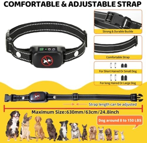 2026 Upgraded Bark Collar for Large Medium Dogs (20-150 LBs) – 3 Humane Modes Beep & Vibration, 8 Sensitivity, IP67 Waterproof, Ultra-Light Anti Barking Training Collar
