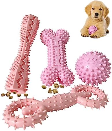 4 Pack Puppy Teething Chew Toys for Small Medium Dogs Pink Girl Dog Toy Set