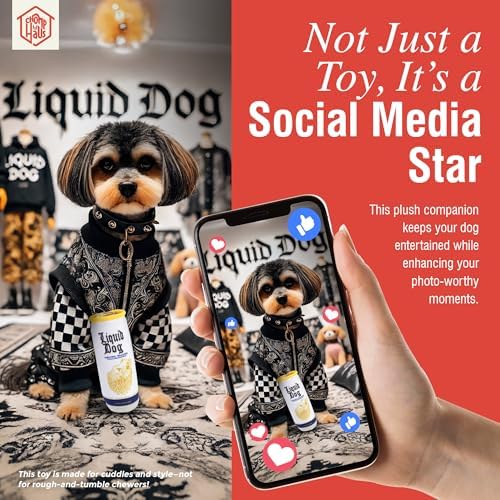 Liquid Dog Growl Water – Luxurious Parody Plush Dog Toy with Squeaker, Premium Fabric, Embroidered Details, Designer-Inspired Chew Toy, Fun Gift for Medium Dogs & Dog Lovers