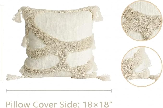 JMGBird Boho Throw Pillows for Couch Pillows with Inserts Included | 18x18 Decorative pillows, inserts & covers Cream Throw Pillows for Sofa, Bed Accent Pillows Indoor Home Decor (Khaki)
