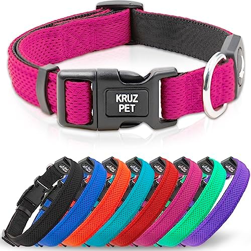 Dog Collar for Small Dogs (3/4 in Width, 10.5–14.5) | Adjustable Padded Raspberry Pink Dog Collar with Heavy Duty D Ring | Soft Comfortable Fit for Puppies and Small Dogs | Small