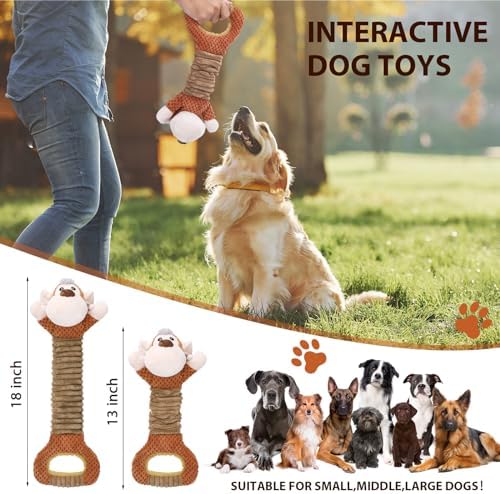 Letsmeet Squeaky Dog Toy with Crinkle Paper, Pull Interactive Plush Chew Toy for Puppies, Small, Medium, Large Dogs - Great for Tug of War and Teeth Cleaning